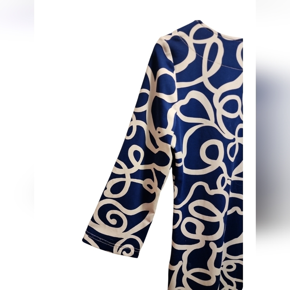 Barbara Gerwit Womens 3/4 Sleeve Y Neck Sheath Dress Blue white Vintage Resort - Picture 7 of 10